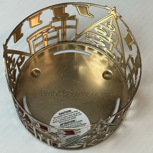 Bath & Body Works 3-Wick Metal Gold Candle Holder Christmas Trees Stockings - Picture 4 of 5